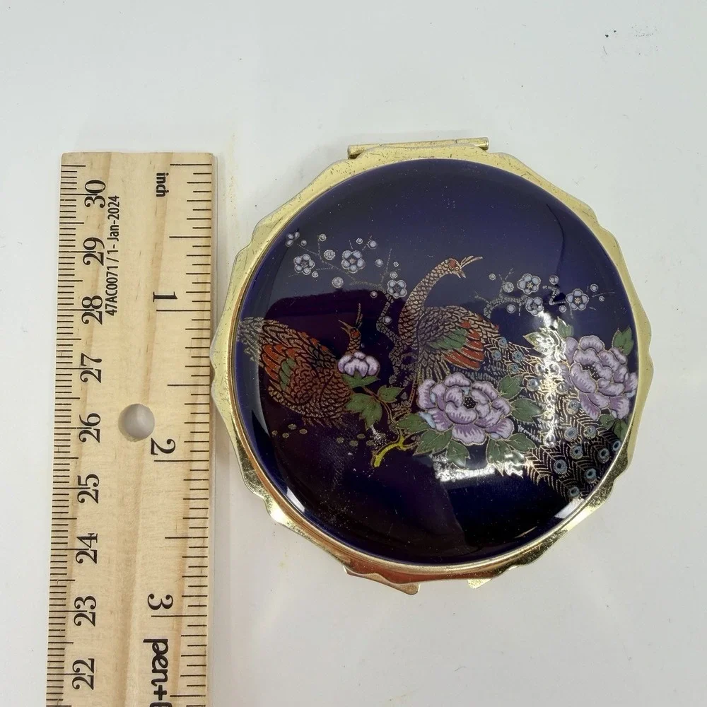 Vintage‎ Japanese Satsuma Style Peacock Porcelain Makeup Powder Compact Mirror